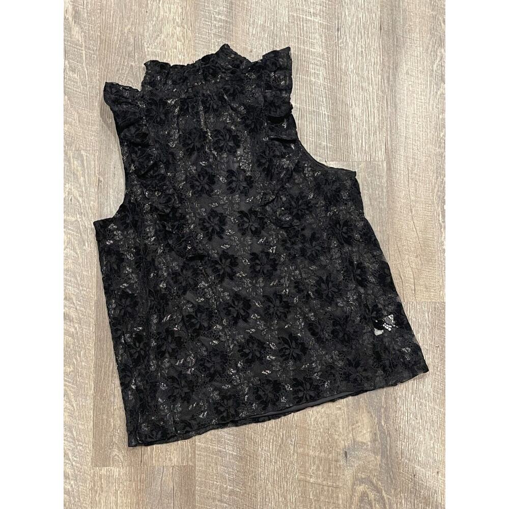 Cable & Gauge High Neck Black Lace Floral Sleeveless Top - NWT - Size L - Picture 2 of 7